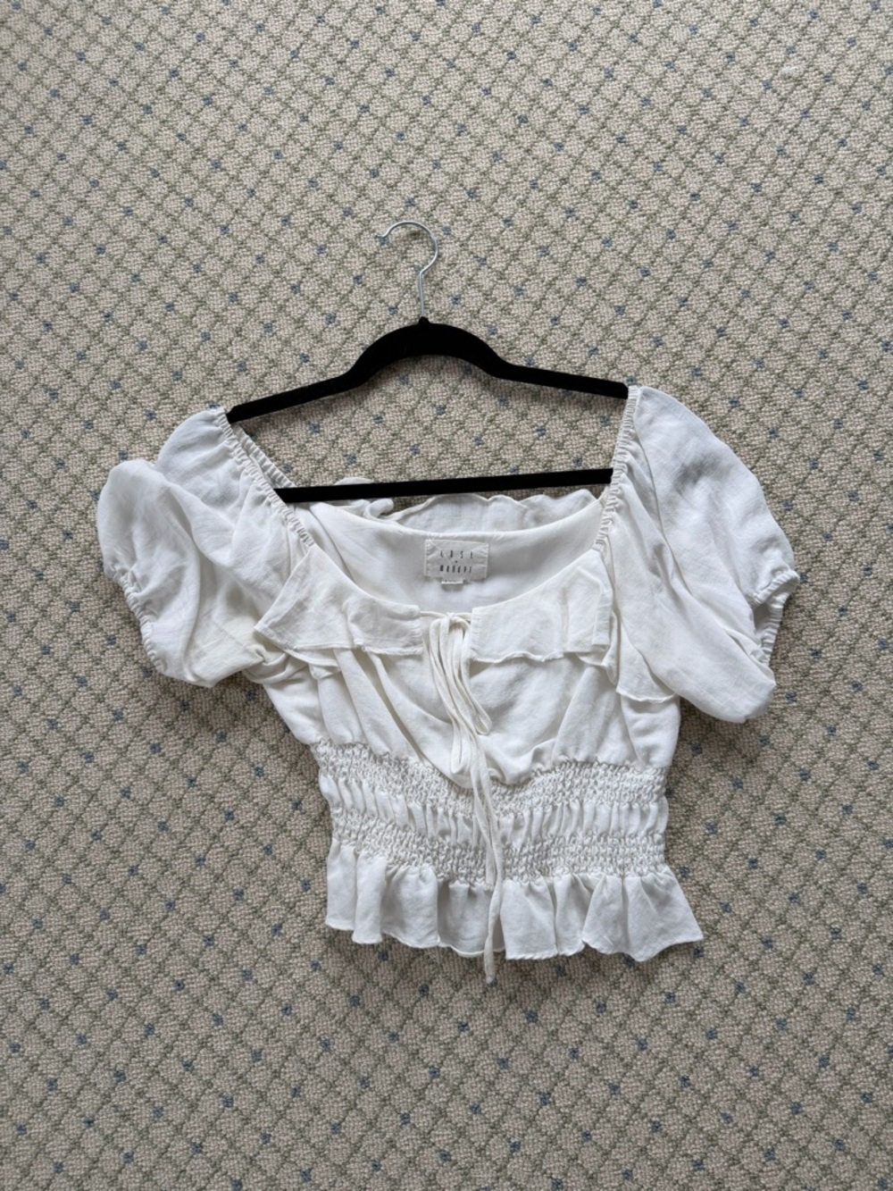 White Puff Sleeve Smocked Crop Top